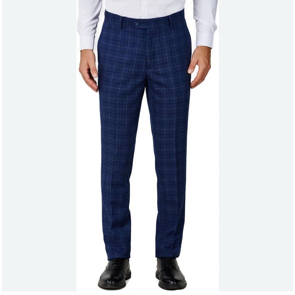 Antonio Uomo Pants Mens 32X29” Dress Business Formal Suit Blue Plaid NWOT